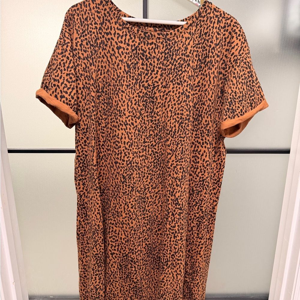 Daily Ritual Leopard Print T-Shirt Dress Rust Brown XL Relaxed Fit Casual Stretc